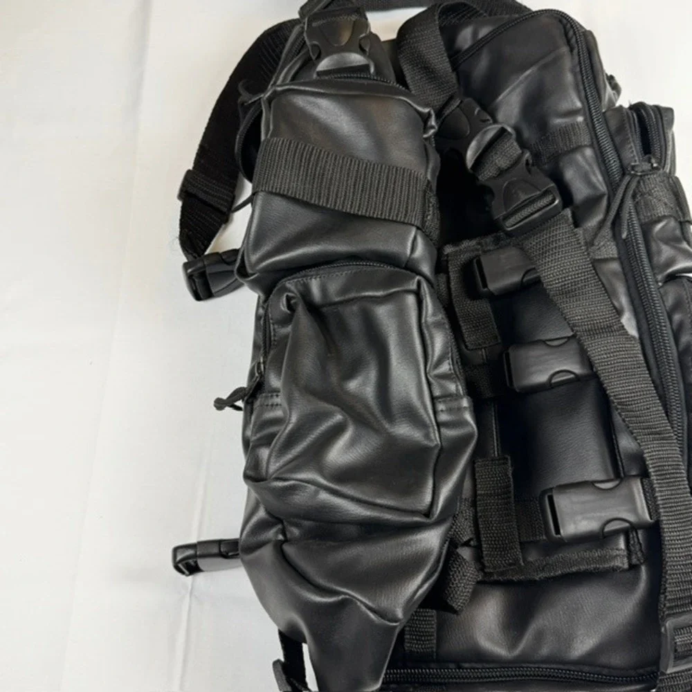 Black Faux Leather Motorcycle Tail Bag Sissy Bar Travel Luggage with Straps